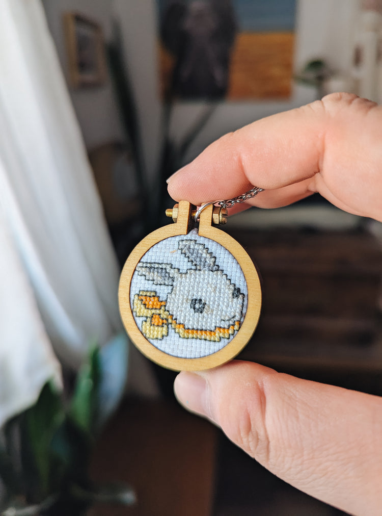 LITTLE RABBIT - WOODEN CROSS STITCH NECKLACE