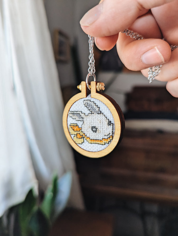 LITTLE RABBIT - WOODEN CROSS STITCH NECKLACE