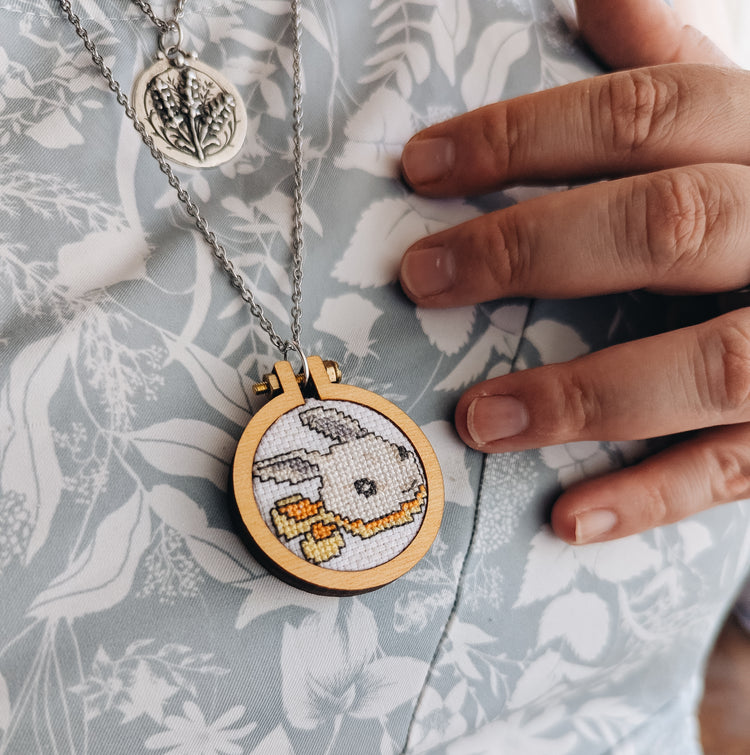 LITTLE RABBIT - WOODEN CROSS STITCH NECKLACE
