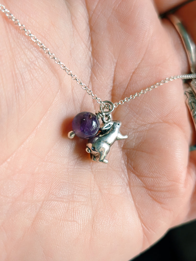 RABBIT AMETHYST NECKLACE - 925 STERLING SILVER