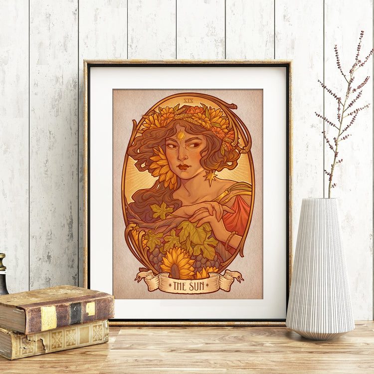 THE SUN TAROT CARD ART PRINT DinA4 - 8x11'' - Art by Medusa Dollmaker Art Nouveau