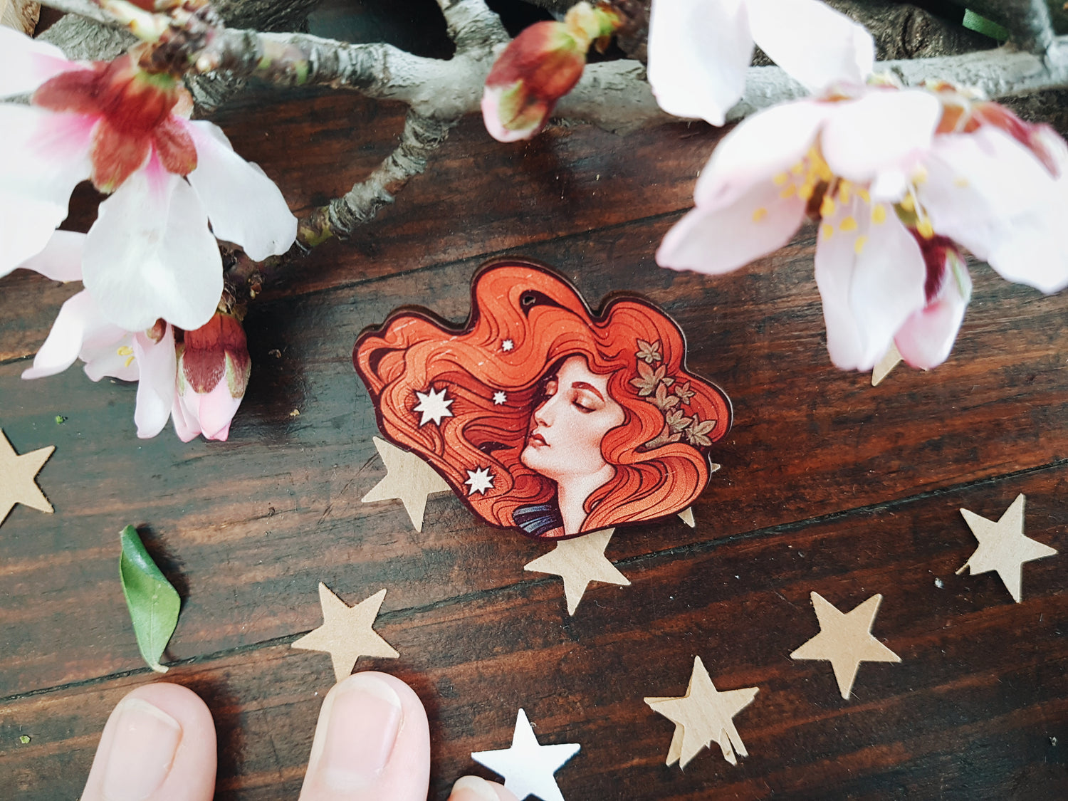 Cosmic Love Art Bookmark wood art nouveau sun and stars astronomy