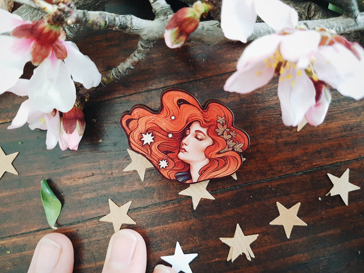 Cosmic Love Art Bookmark wood art nouveau sun and stars astronomy