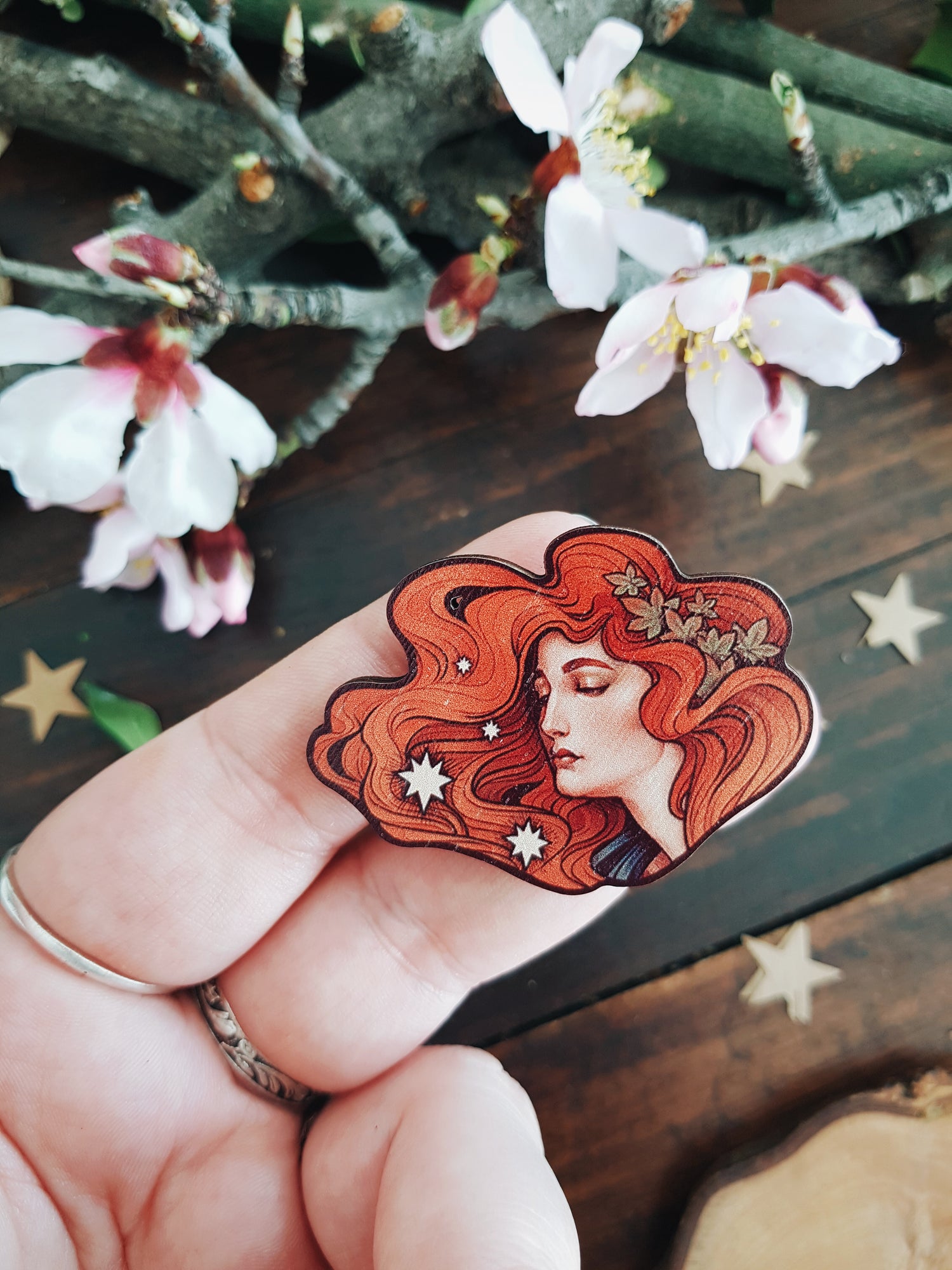 Cosmic Love Art Bookmark wood art nouveau sun and stars astronomy