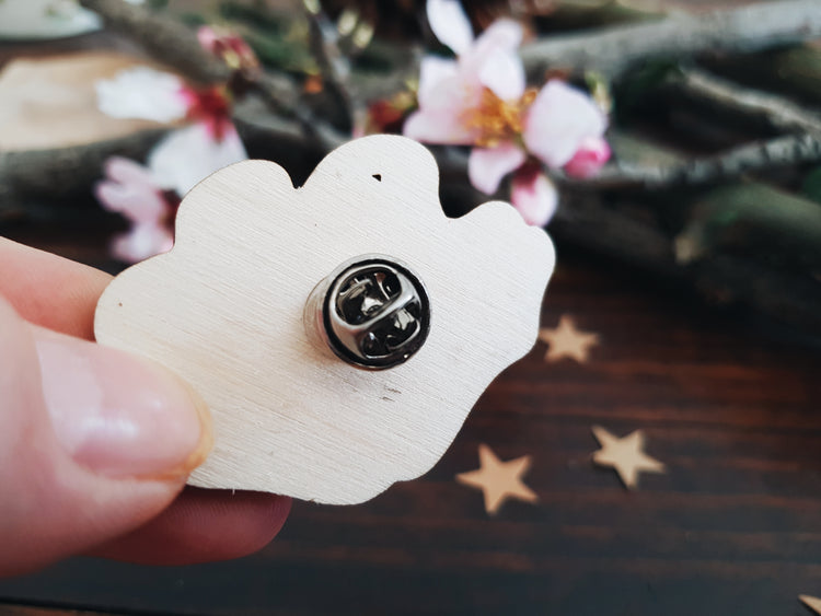 Cosmic Lover Art Wooden Pin Badges redhair