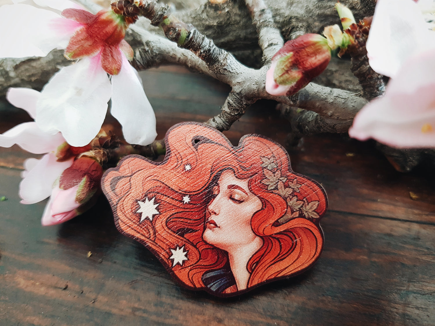 Cosmic Lover Art Wooden Pin Badges Cosmic Love Art Bookmark wood art nouveau sun and stars astronomy