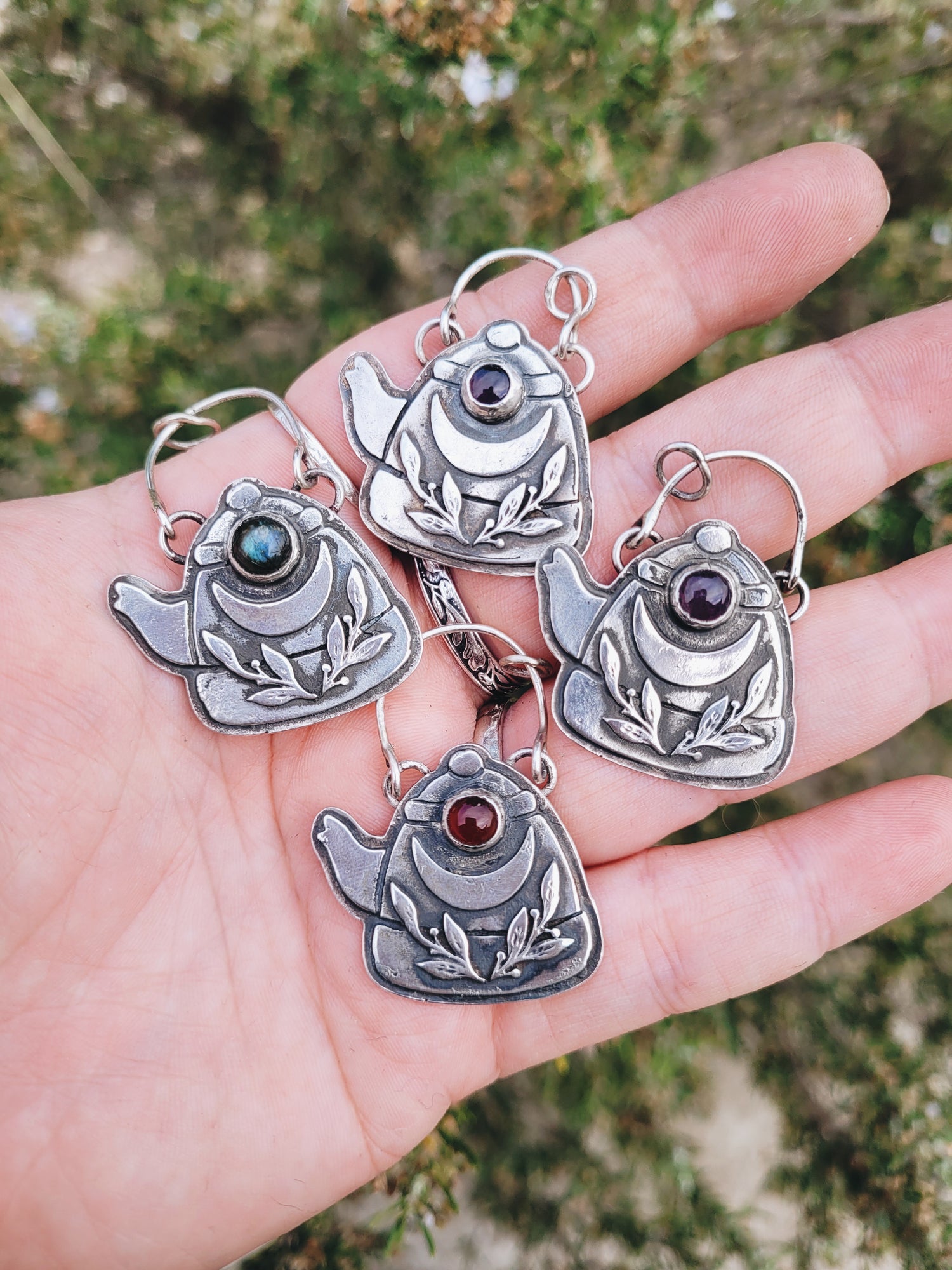 925 Sterling Silver Pendant Necklace TEAPOT GEMSTONE TALISMAN STERLING SILVER