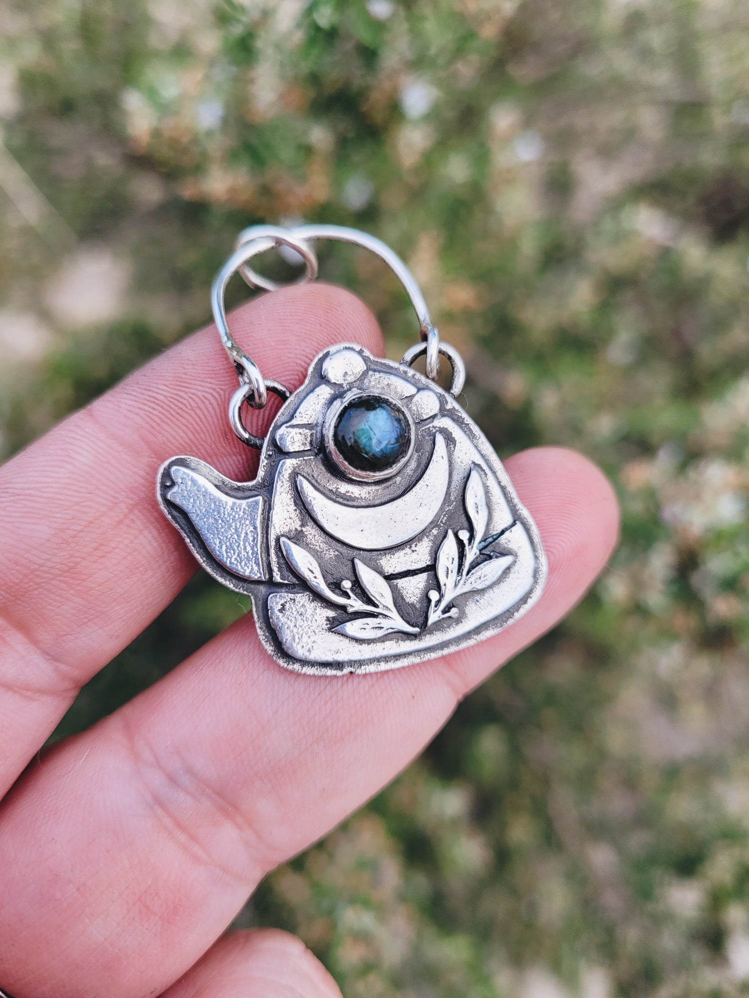 925 Sterling Silver Pendant Necklace TEAPOT GEMSTONE TALISMAN STERLING SILVER