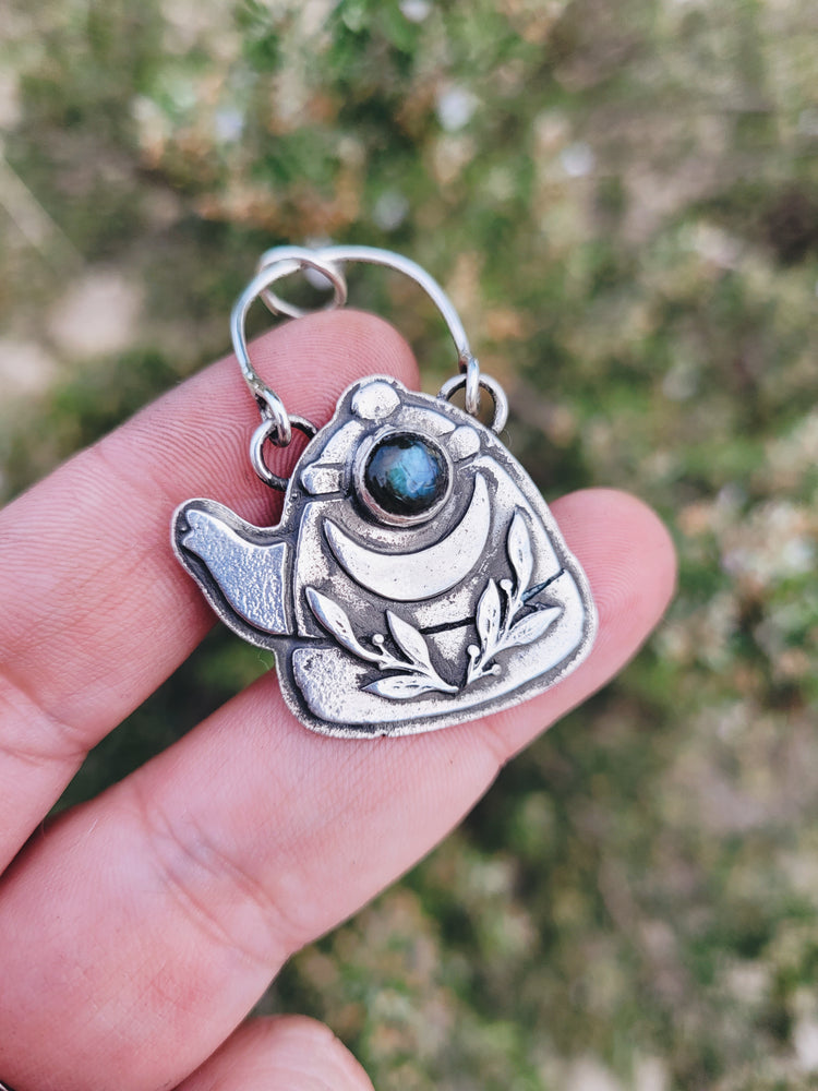 925 Sterling Silver Pendant Necklace TEAPOT GEMSTONE TALISMAN STERLING SILVER
