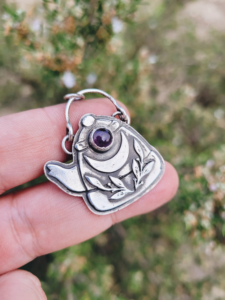 925 Sterling Silver Pendant Necklace TEAPOT GEMSTONE TALISMAN STERLING SILVER