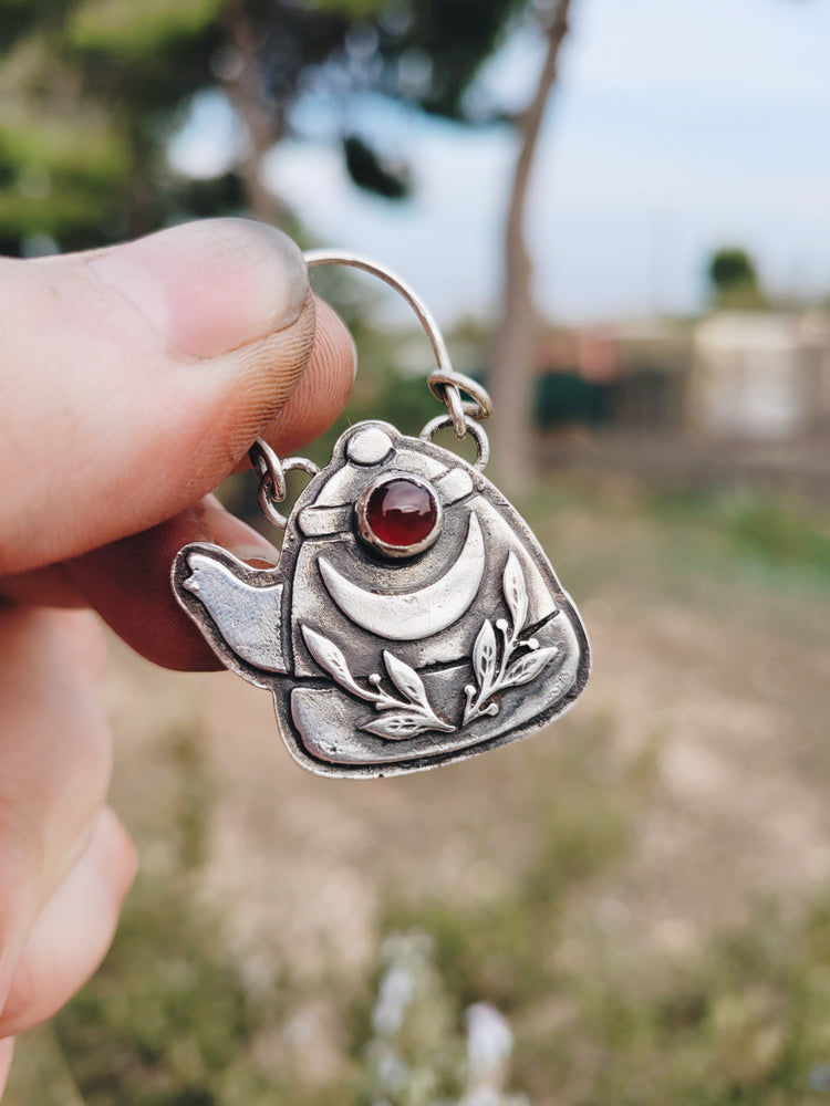 925 Sterling Silver Pendant Necklace TEAPOT GEMSTONE TALISMAN STERLING SILVER