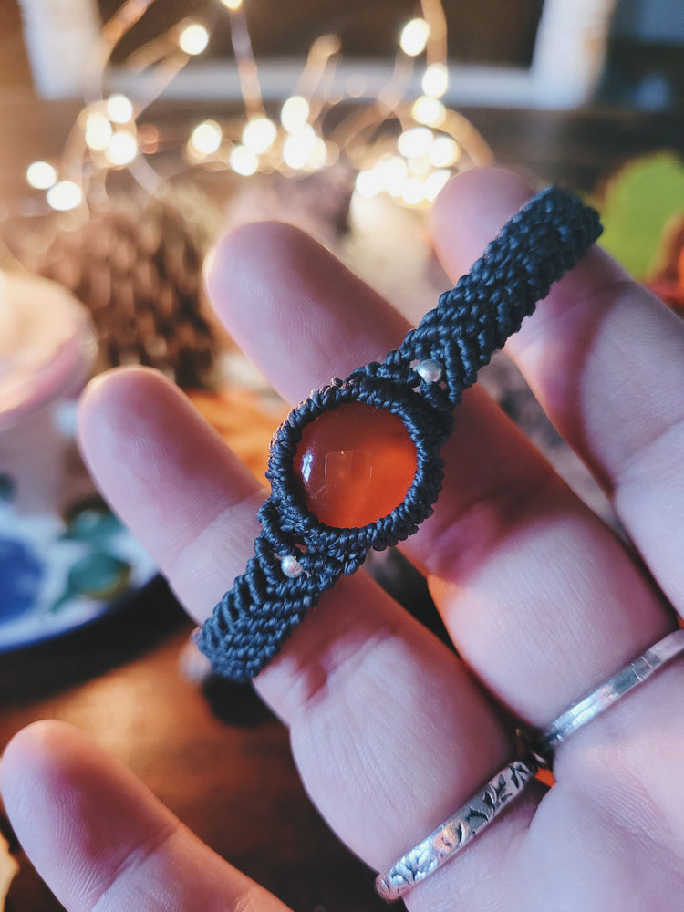 CARNELIAN and SILVER MACRAME BRACELET Stainless Steel clasp handmade macrame