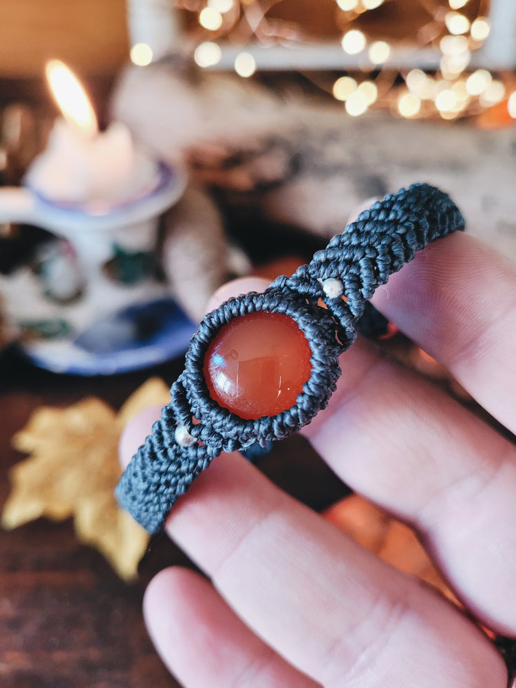 CARNELIAN and SILVER MACRAME BRACELET Stainless Steel clasp handmade macrame