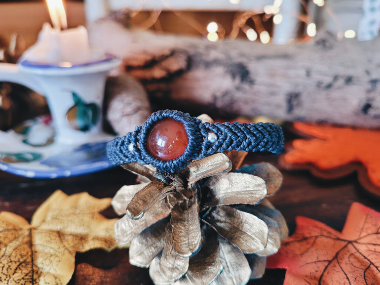 CARNELIAN and SILVER MACRAME BRACELET Stainless Steel clasp handmade macrame