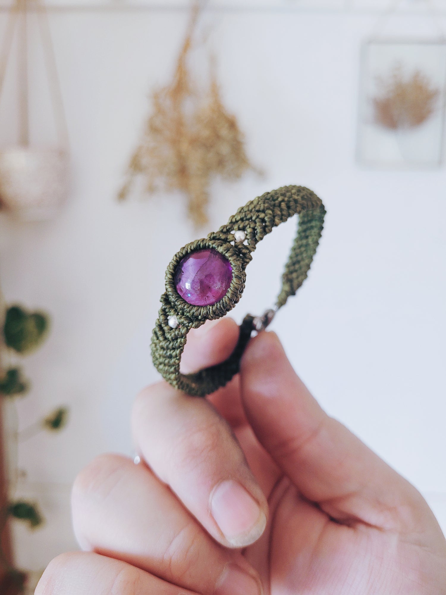 Bracelet For Women Bracelet macrame For Women, handmade, amethyst, silver, amethyst and silver, cute, 18 cm, stainless steel clasp