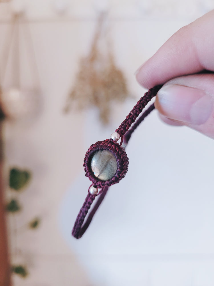 LABRADORITE AND SILVER MACRAME AMULET BRACELET  HANDMADE NATURAL STONE