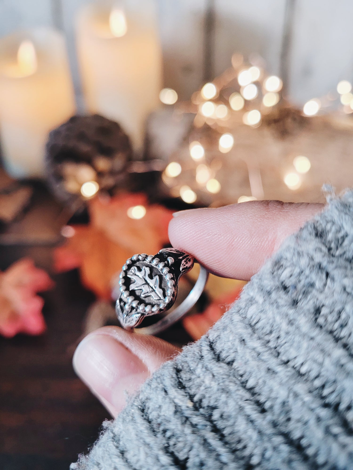 OAK LEAF RING SIZES STERLING SILVER MINIMALIST WITCH