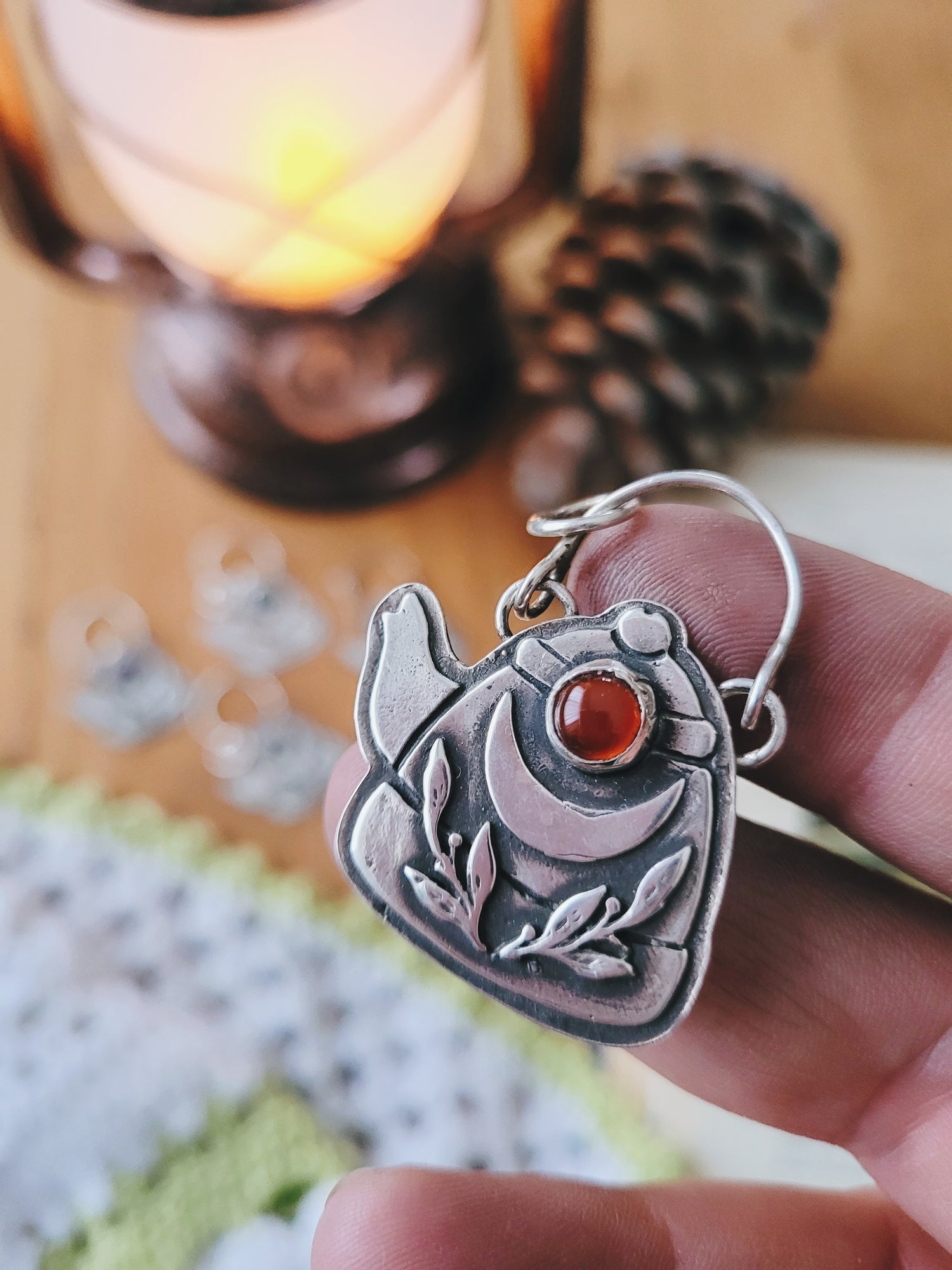 925 Sterling Silver Pendant Necklace TEAPOT GEMSTONE TALISMAN STERLING SILVER