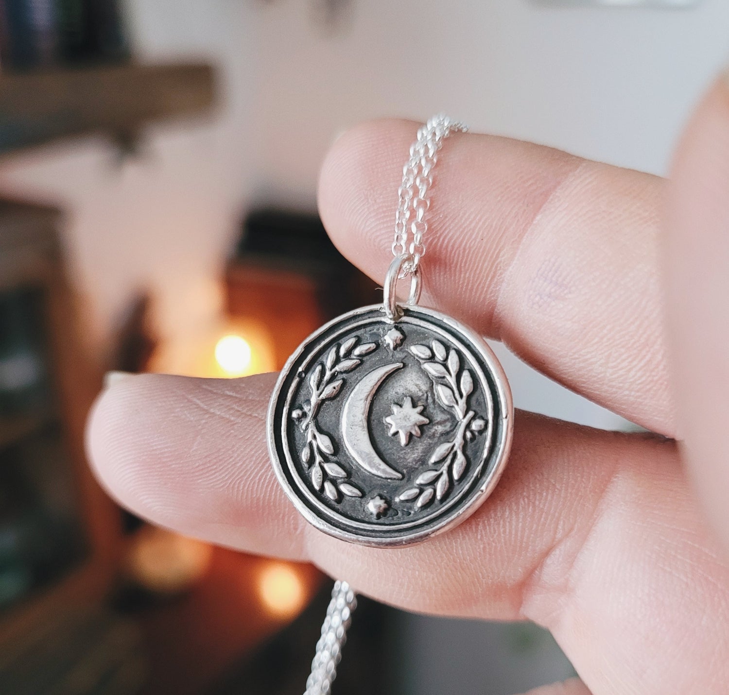 MINI MOON AND STAR BARNS STERLING SILVER WITCH TALISMAN MINI FOLKTALES AMULET PENDANT