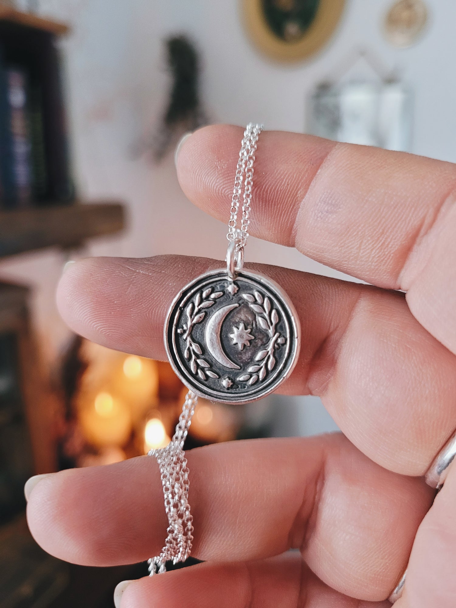 MINI MOON AND STAR BARNS STERLING SILVER WITCH TALISMAN MINI FOLKTALES AMULET PENDANT