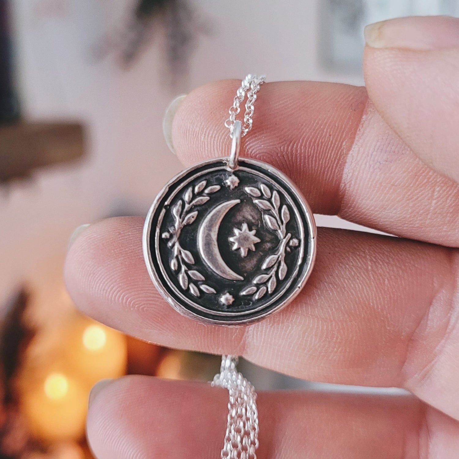 MINI MOON AND STAR BARNS STERLING SILVER WITCH TALISMAN MINI FOLKTALES AMULET PENDANT