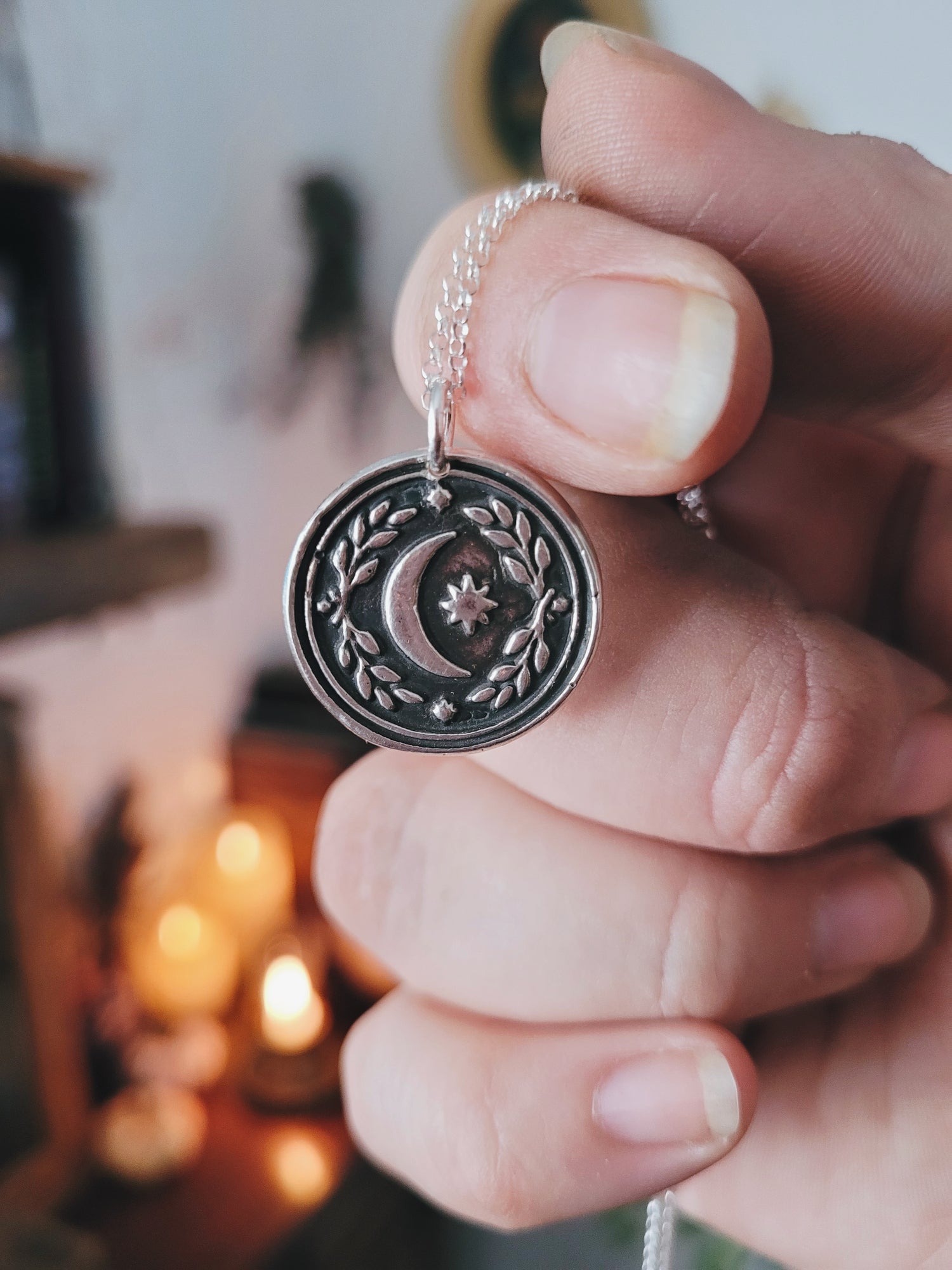 MINI MOON AND STAR BARNS STERLING SILVER WITCH TALISMAN MINI FOLKTALES AMULET PENDANT