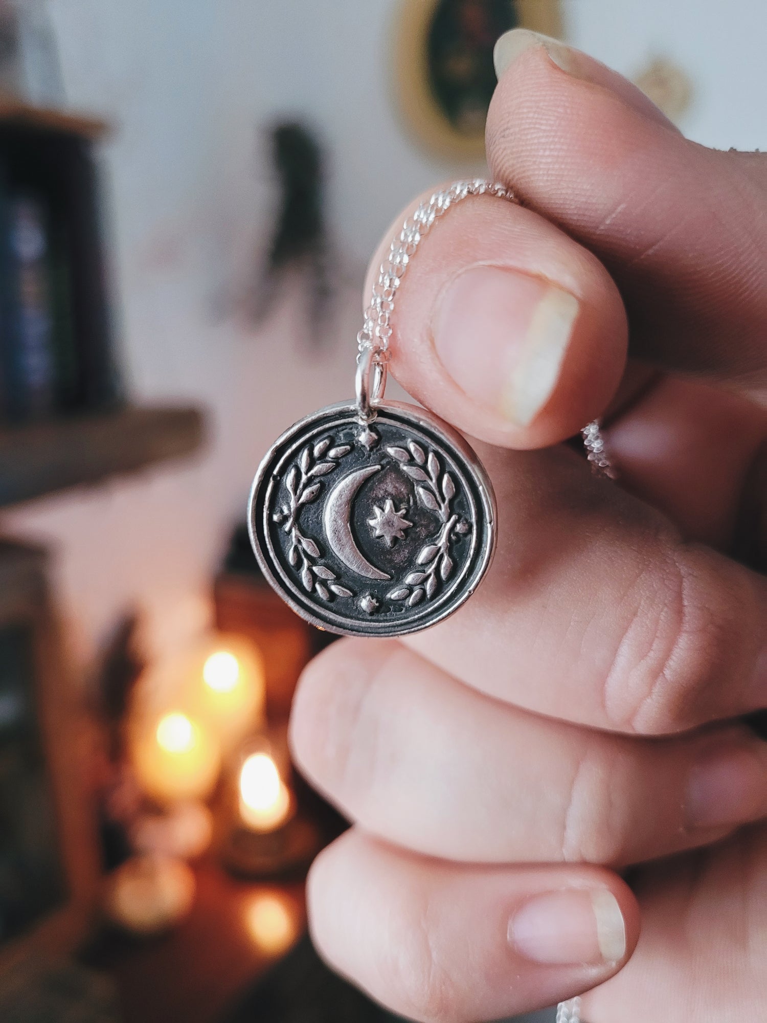 MINI MOON AND STAR BARNS STERLING SILVER WITCH TALISMAN MINI FOLKTALES AMULET PENDANT
