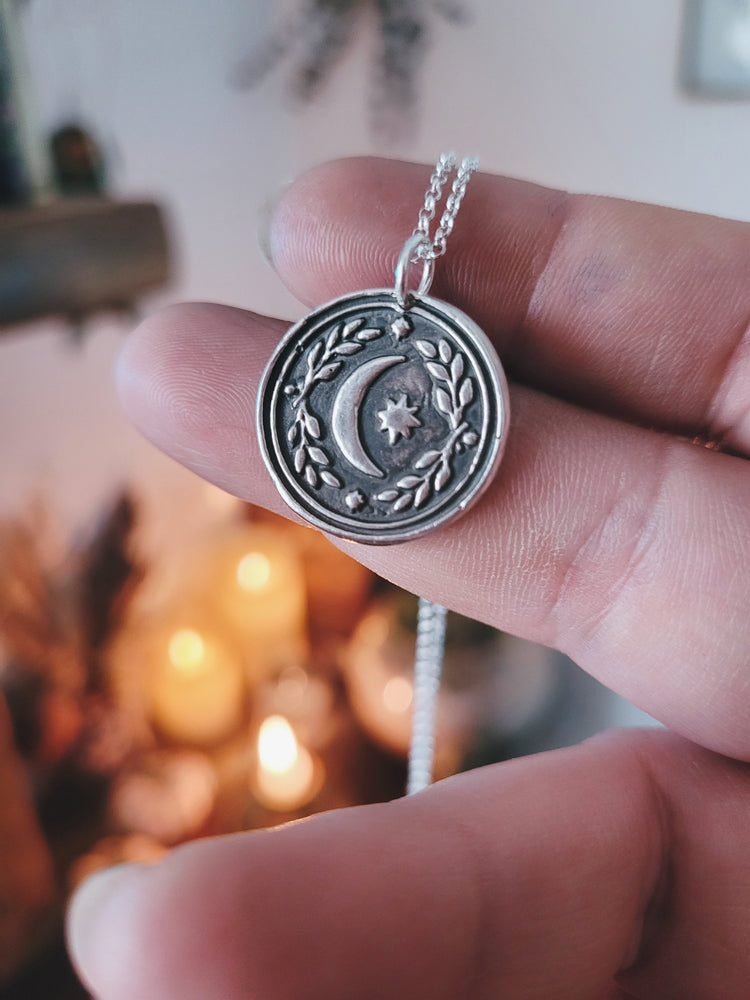MINI MOON AND STAR BARNS STERLING SILVER WITCH TALISMAN MINI FOLKTALES AMULET PENDANT