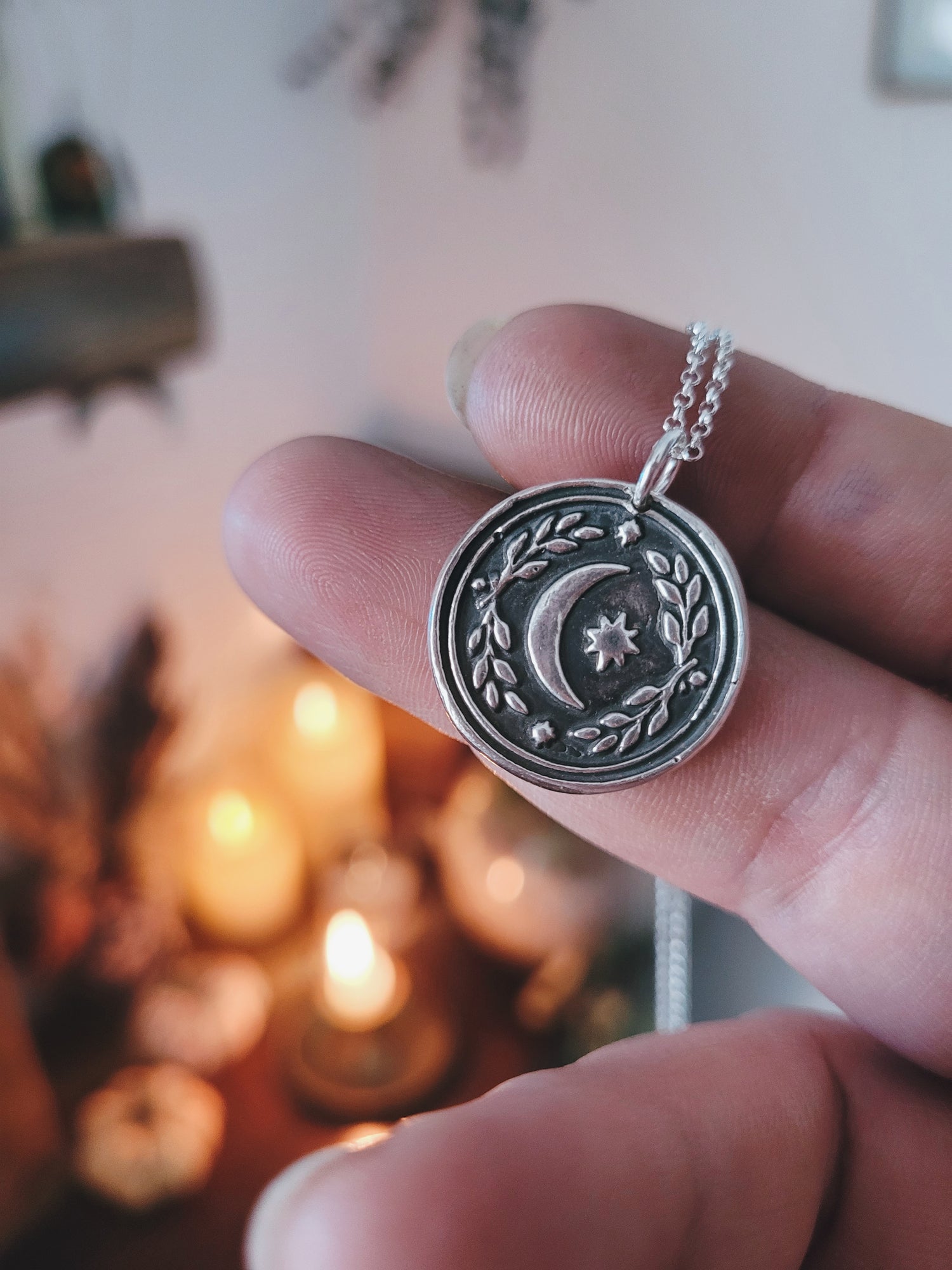 MINI MOON AND STAR BARNS STERLING SILVER WITCH TALISMAN MINI FOLKTALES AMULET PENDANT