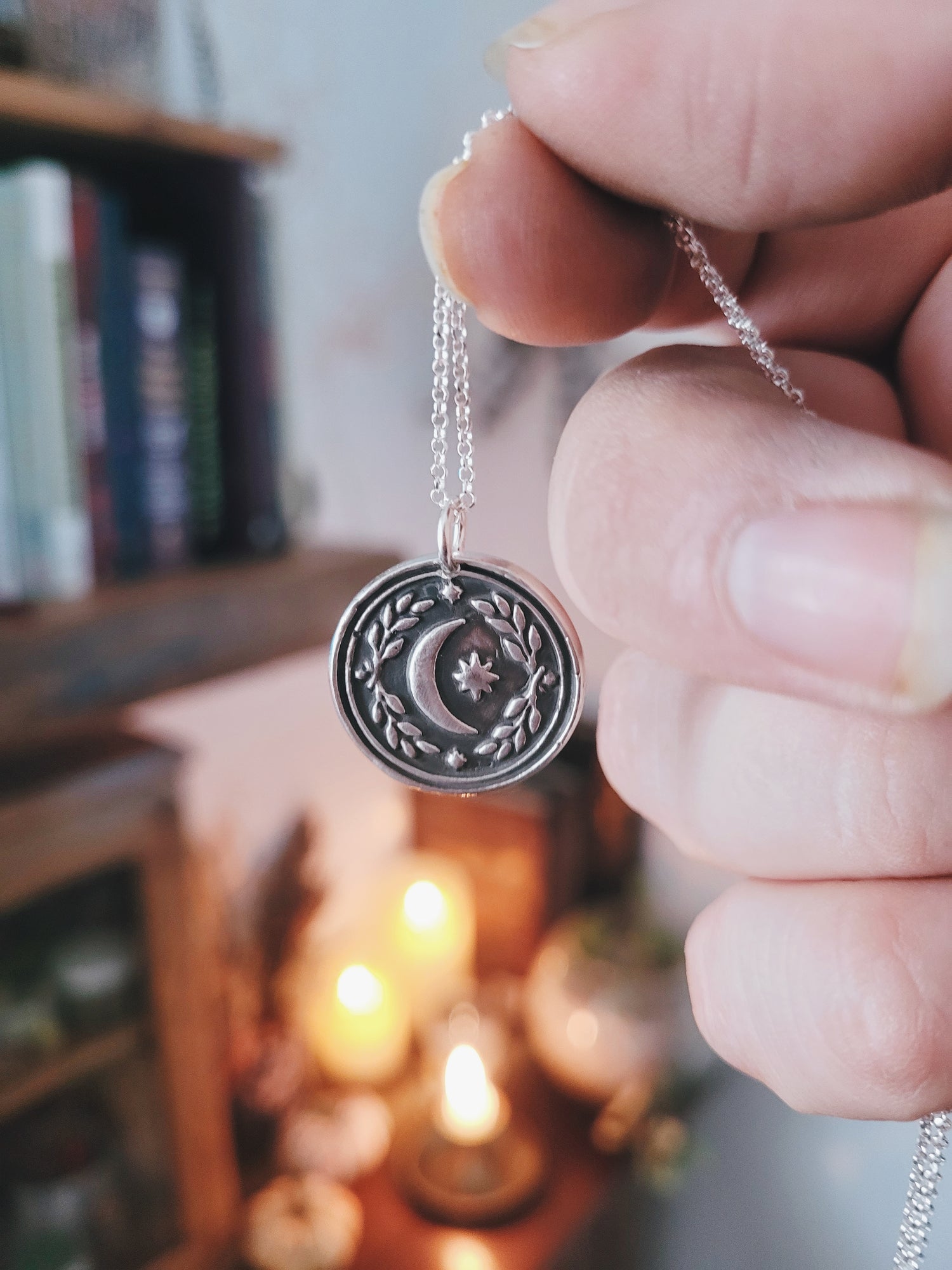 MINI MOON AND STAR BARNS STERLING SILVER WITCH TALISMAN MINI FOLKTALES AMULET PENDANT