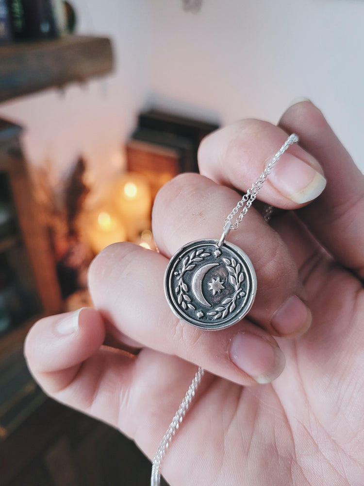 MINI MOON AND STAR BARNS STERLING SILVER WITCH TALISMAN MINI FOLKTALES AMULET PENDANT