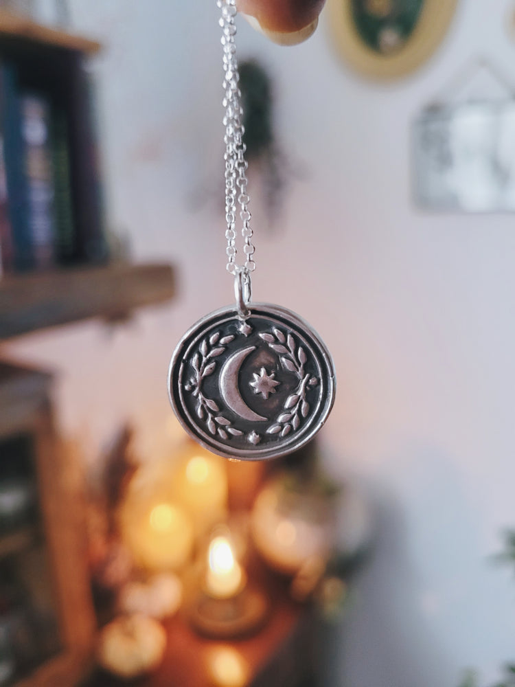 MINI MOON AND STAR BARNS STERLING SILVER WITCH TALISMAN MINI FOLKTALES AMULET PENDANT