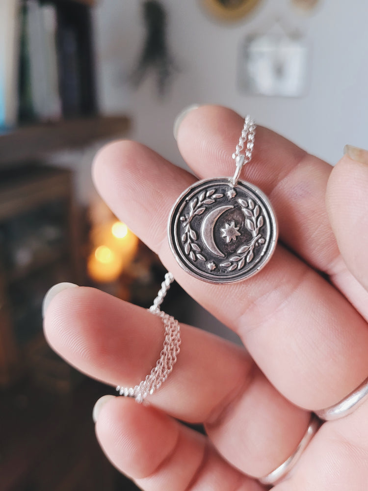 MINI MOON AND STAR BARNS STERLING SILVER WITCH TALISMAN MINI FOLKTALES AMULET PENDANT