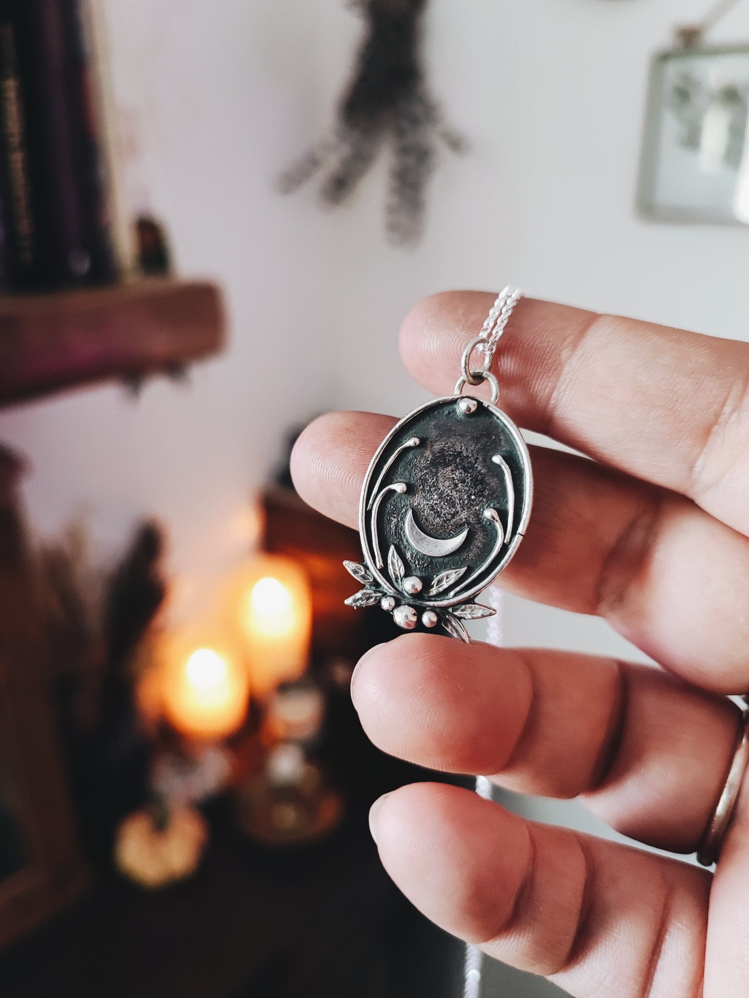 ART NOUVEAU PENDANT STERLING SILVER TALISMAN MEDAL GEMSTONE AMULET PENDANT WITCH PRESENT