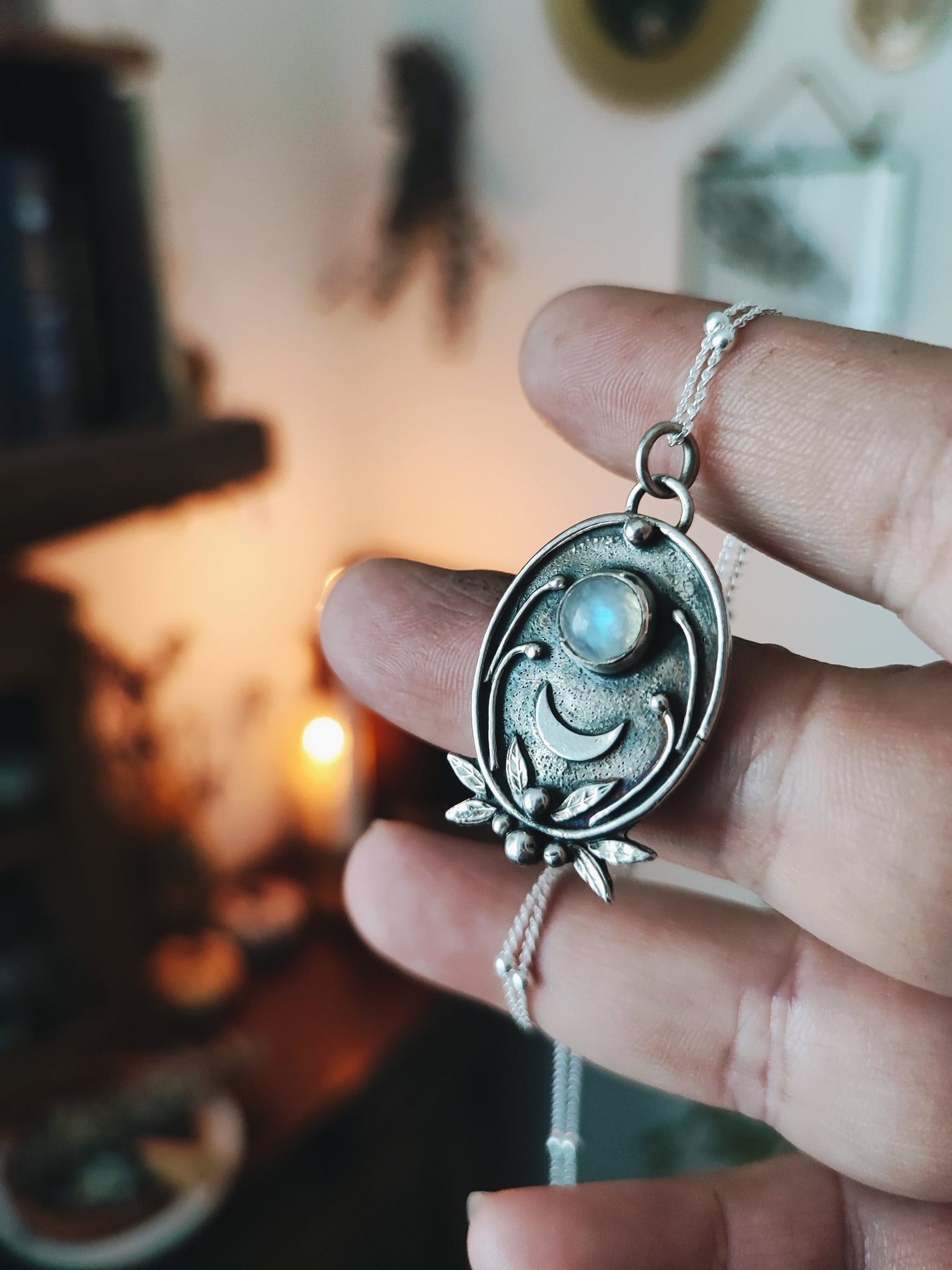 MOONSTONE PENDANT STERLING SILVER TALISMAN MEDAL GEMSTONE AMULET PENDANT WITCH PRESENT