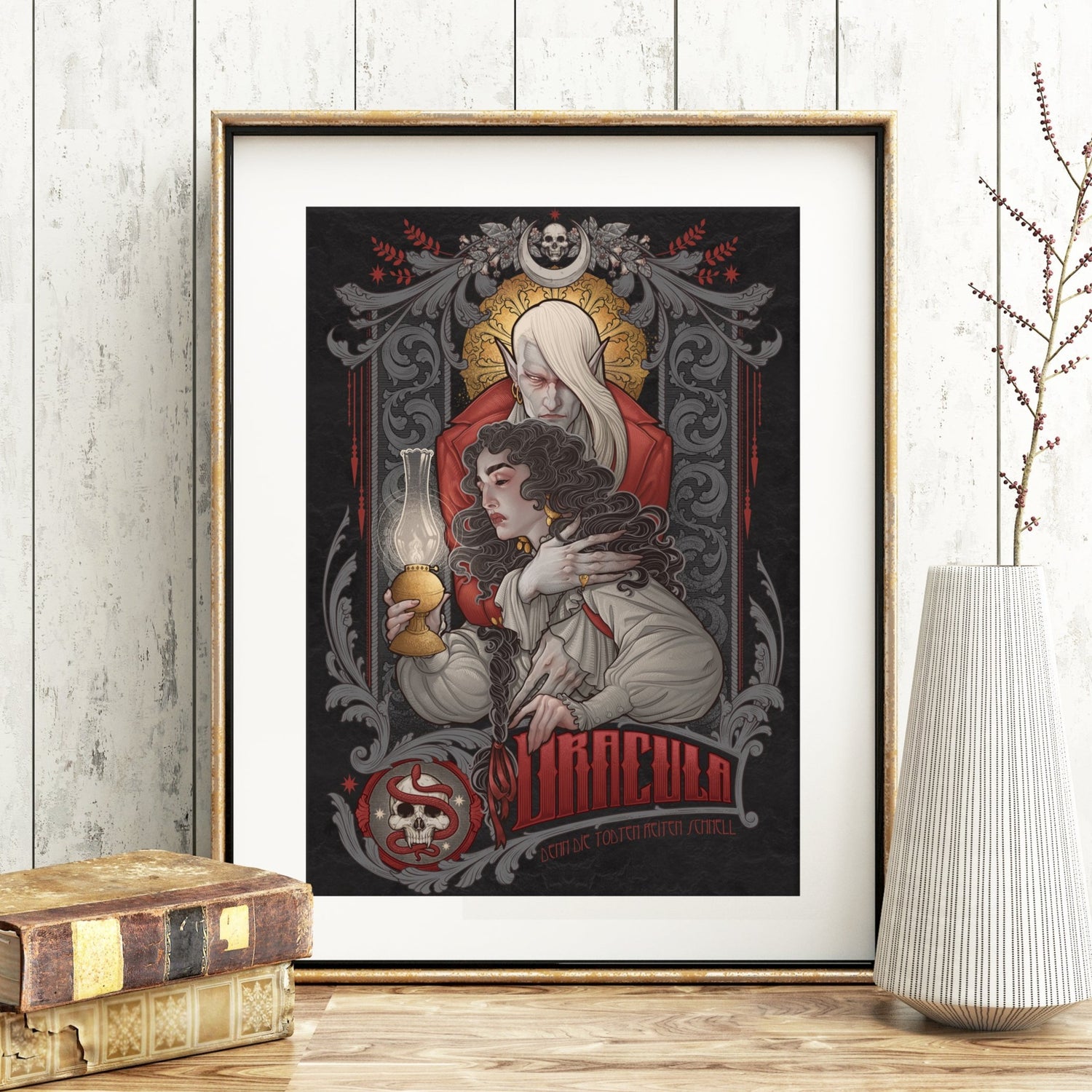 DRÁCULA PRINT A4 BLONDE MINA LAMP SKULL  ORIGINAL ART BY MEDUSA DOLLMAKER
