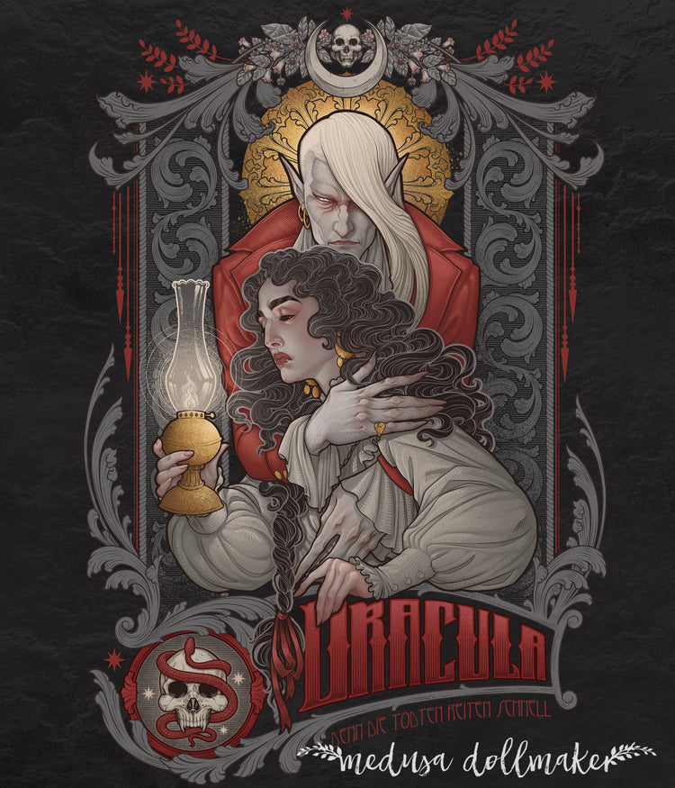 DRÁCULA PRINT A4 BLONDE MINA LAMP SKULL  ORIGINAL ART BY MEDUSA DOLLMAKER