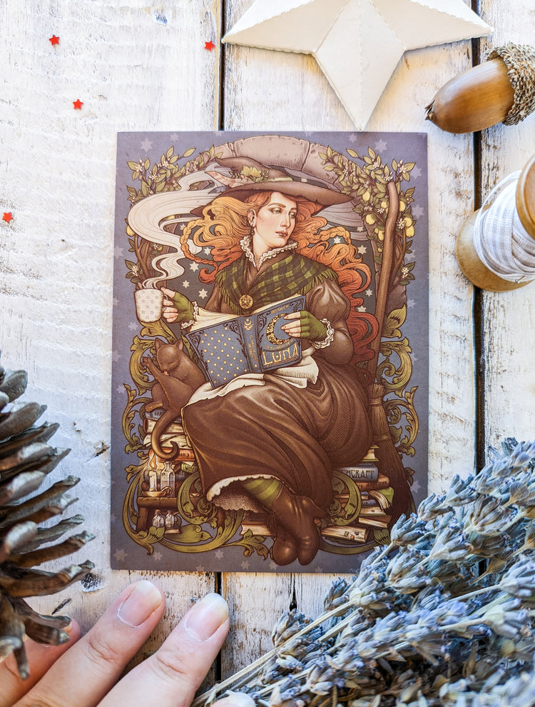 FOLK WITCH FOLK TALES RED HAIR ART NOUVEAU BOOK CAT TEA WOODS