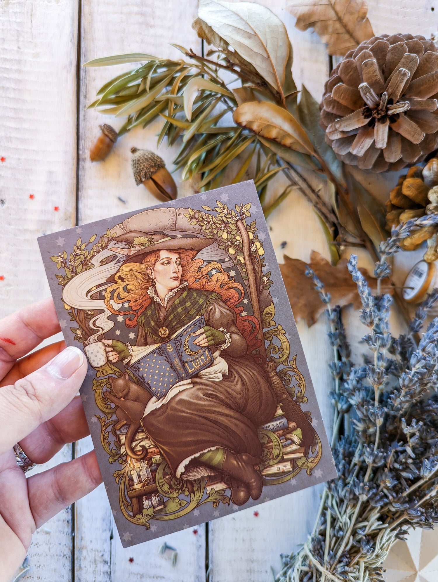 FOLK WITCH FOLK TALES RED HAIR ART NOUVEAU BOOK CAT TEA WOODS