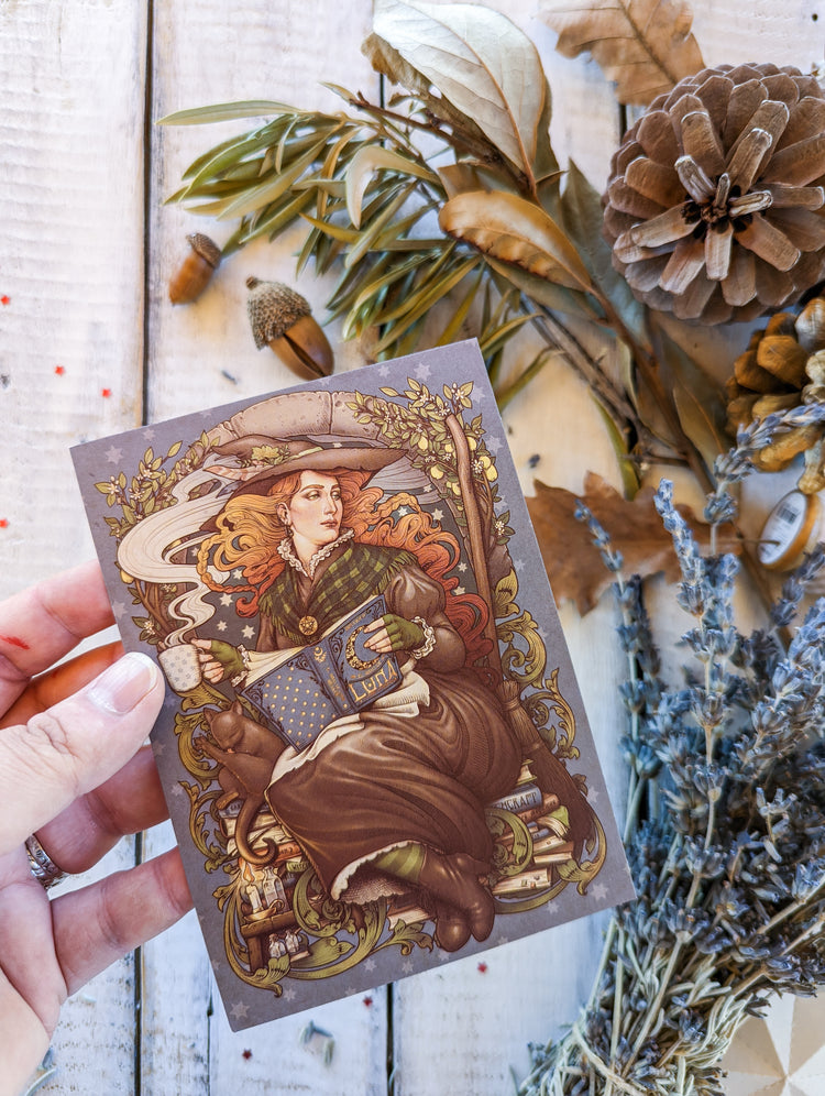 FOLK WITCH FOLK TALES RED HAIR ART NOUVEAU BOOK CAT TEA WOODS