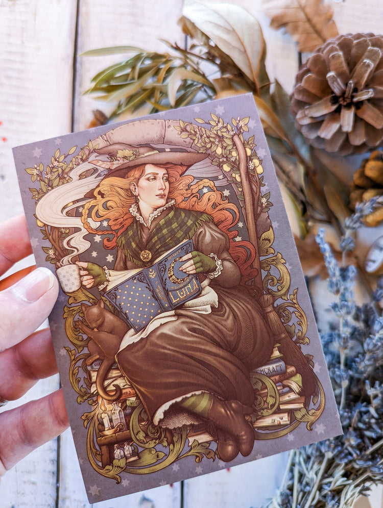 FOLK WITCH FOLK TALES RED HAIR ART NOUVEAU BOOK CAT TEA WOODS