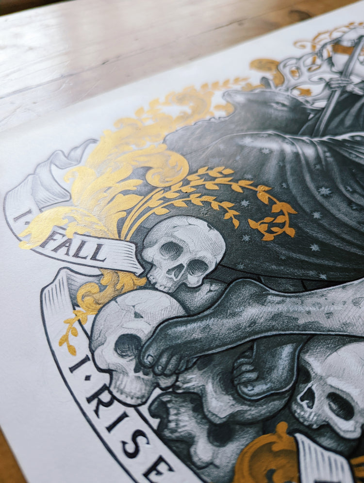 INVICTUS ARTE ORIGINAL - LÁPIZ, TINTA y GOUACHE DORADO ILUSTRACIÓN DinA3