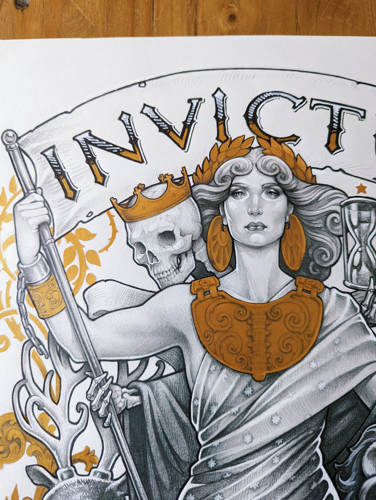 INVICTUS ARTE ORIGINAL - LÁPIZ, TINTA y GOUACHE DORADO ILUSTRACIÓN DinA3