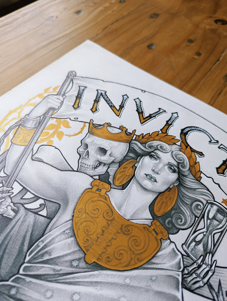 INVICTUS ARTE ORIGINAL - LÁPIZ, TINTA y GOUACHE DORADO ILUSTRACIÓN DinA3