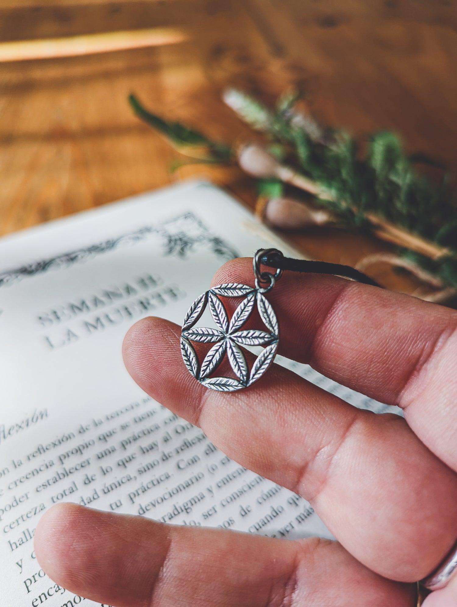 FLOWER HEXAFOIL WHEEL NECKLACE HEXAPÉTALA PLATA 925 MEDAL PENDANT