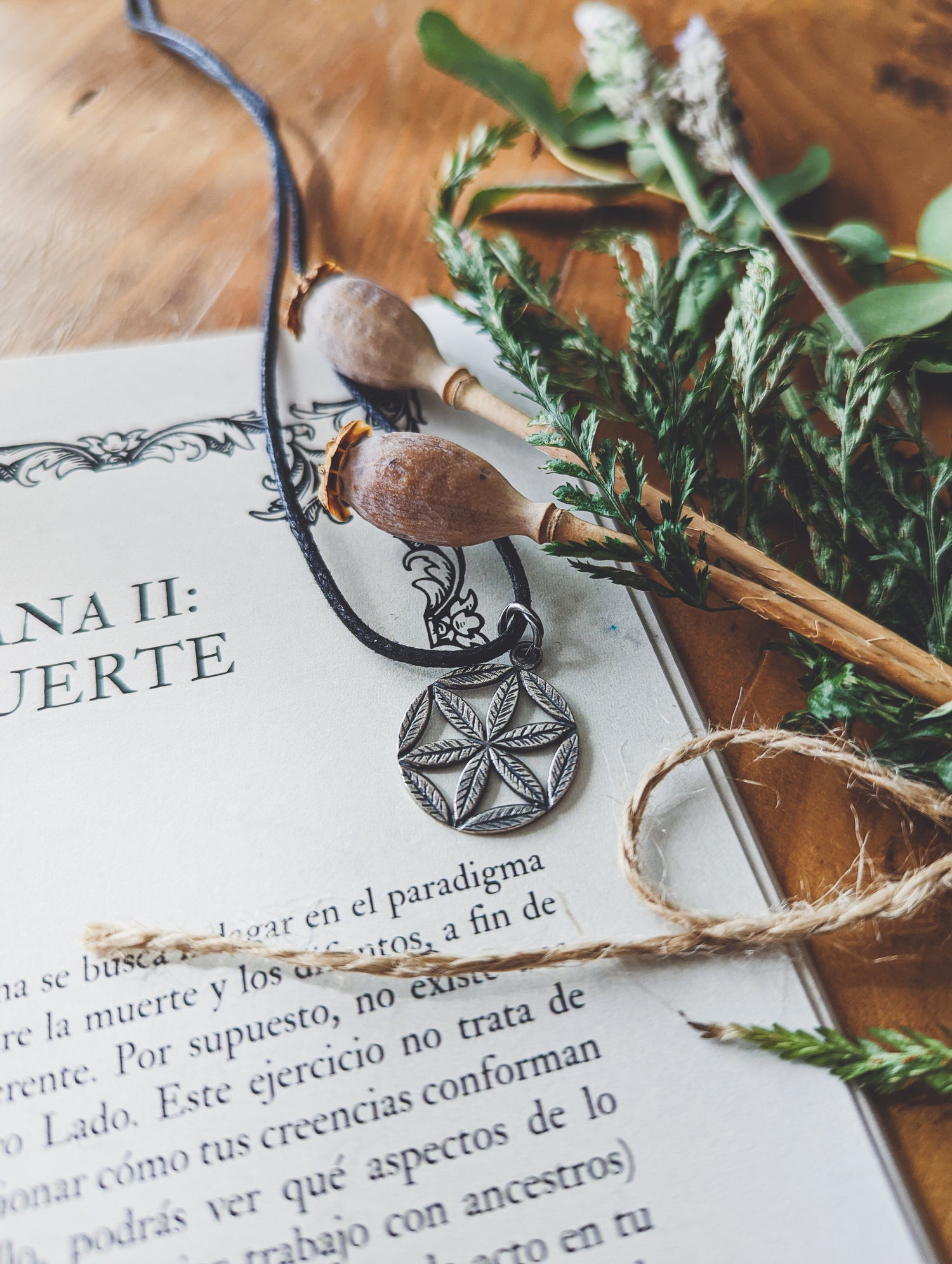 FLOWER HEXAFOIL WHEEL NECKLACE HEXAPÉTALA PLATA 925 MEDAL PENDANT