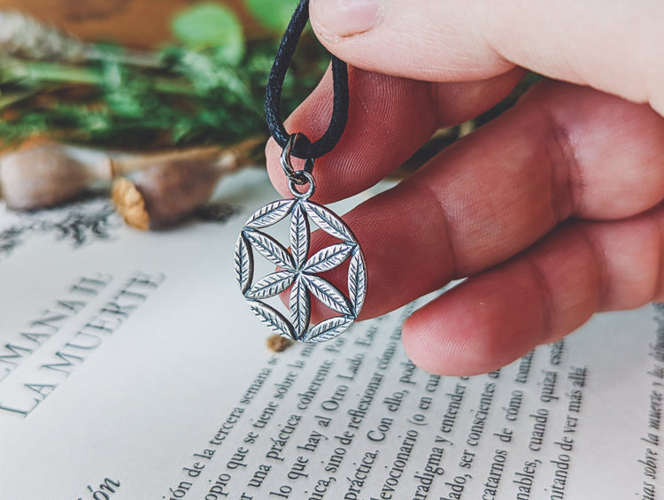 FLOWER HEXAFOIL WHEEL NECKLACE HEXAPÉTALA PLATA 925 MEDAL PENDANT