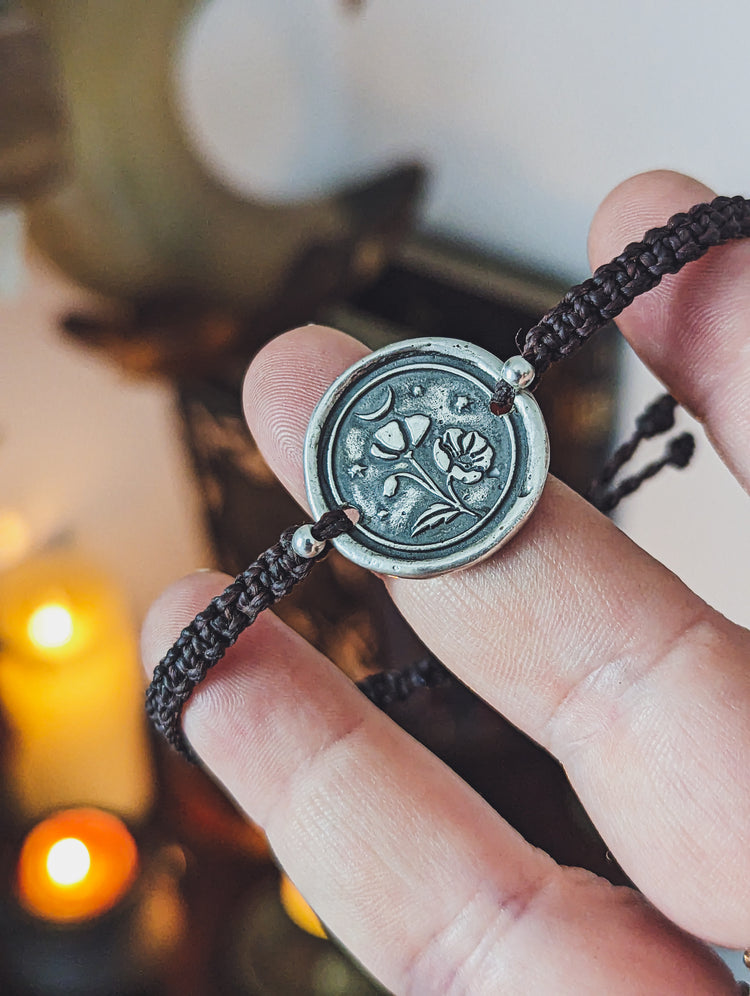 POPPIES BRACELET - FLOWER MACRAME 925 STERLING SILVER TALISMAN - ADJUSTABLE WRIST BAND