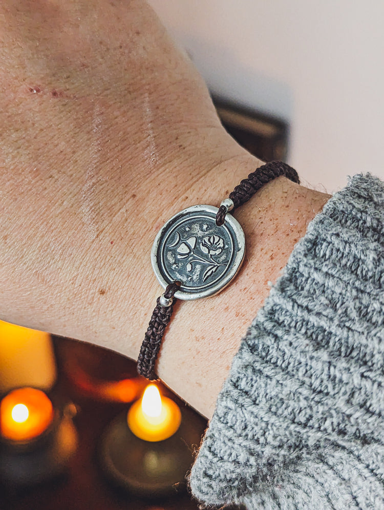 POPPIES BRACELET - FLOWER MACRAME 925 STERLING SILVER TALISMAN - ADJUSTABLE WRIST BAND