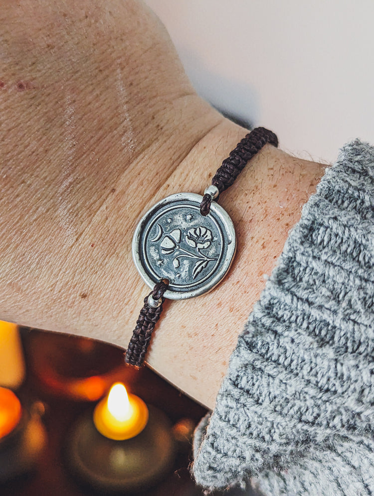 POPPIES BRACELET - FLOWER MACRAME 925 STERLING SILVER TALISMAN - ADJUSTABLE WRIST BAND